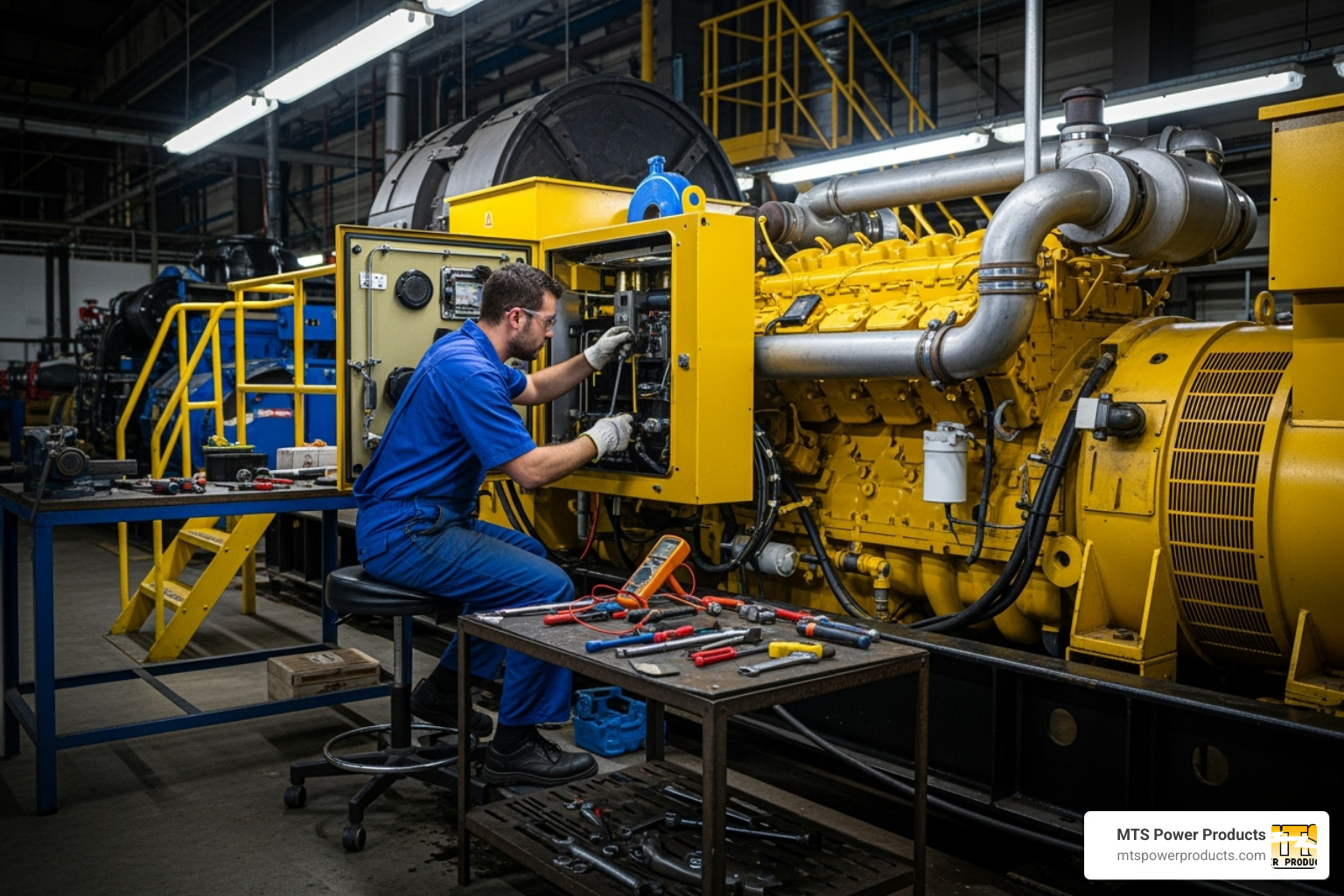 Technician servicing a used diesel generator